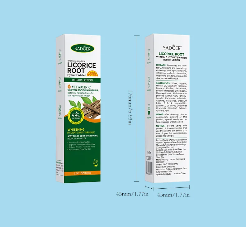 SADOER licorice VC moisturizing and repairing facial mask package back details, display wholesale specifications and instruct