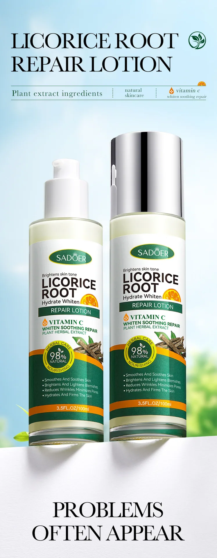 Use scene map of SADOER licorice VC moisturizing and repairing facial mask, extension display of texture of facial body care 