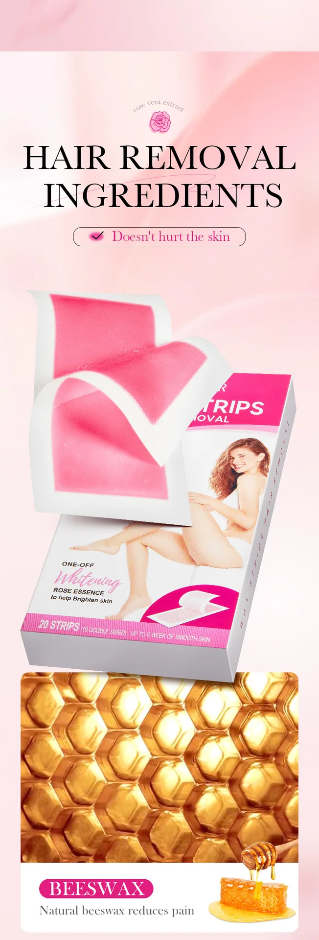 SADOER Rose Hair Removal Wax Paper Size Labeling Diagram, Double sided Design Underarm and Leg Suitable for Cross border Whol