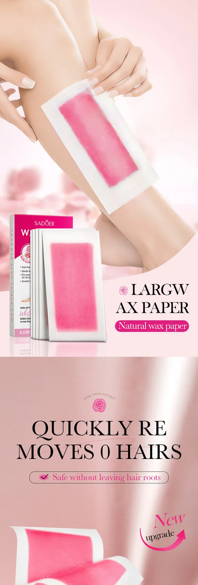SADOER Rose Hair Removal Wax Paper Packaging Display, Double sided Design Underarm and Leg Cleaning Wholesale