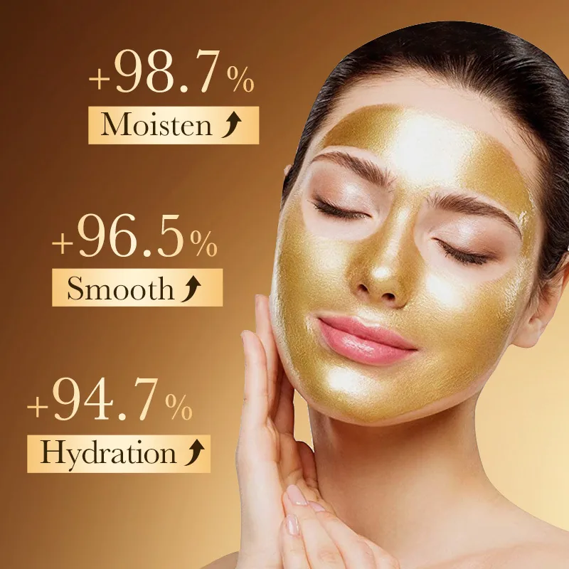 Close-up of the front of SADOER Gold Collagen Mask packaging, with brand logo and net content labeling.