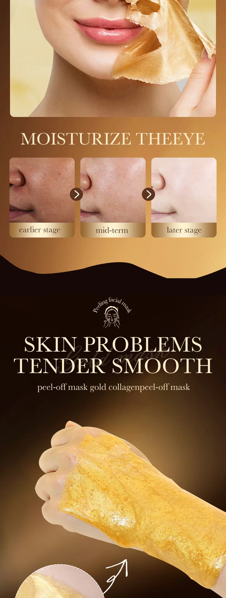 SADOER Gold Collagen Blackhead Removal Mask ingredient and craftsmanship close-up, showcasing the golden paste and collagen t