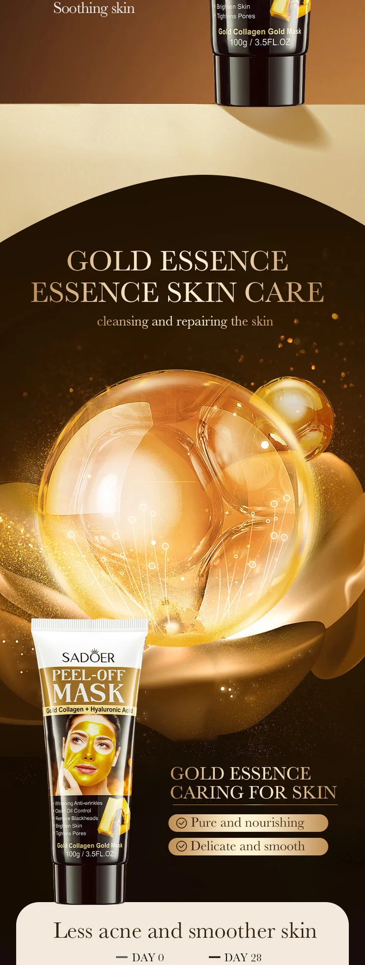 SADOER Gold Collagen Blackhead Removal Mask size specification label diagram, single-item packaging display, convenient for w