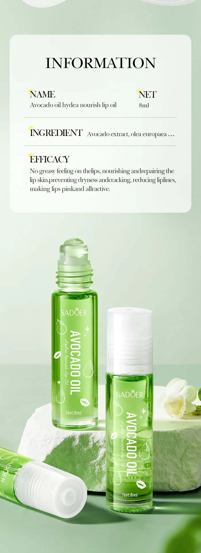 Ingredients of SADOER shea butter lip balm, moisturizing and nourishing lips, autumn and winter foreign trade lip care lipsti