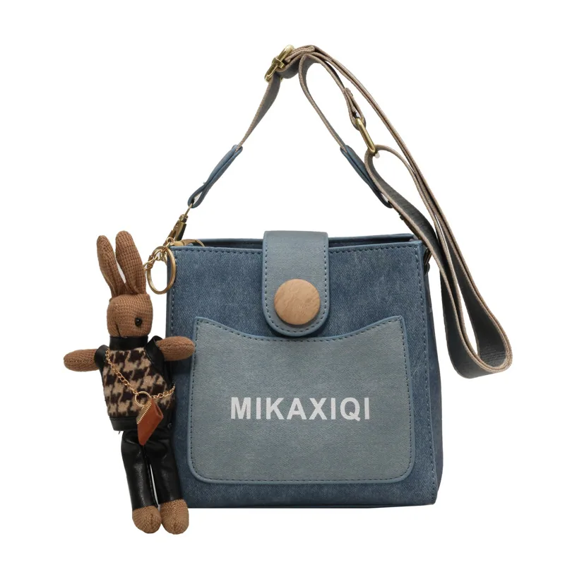Wholesale 2024 new high-end texture cute temperament denim style small volume large capacity diagonal cross bucket bag womens ba 6