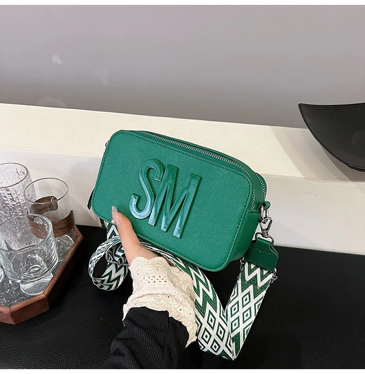 2024 New Fashionable and Trendy Womens Bag, Casual and Versatile, Small Square Bag with Small Letters, Wide Shoulder Strap, Popu 6