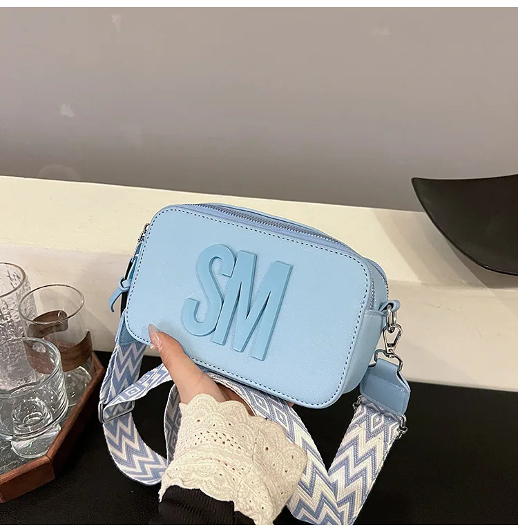 2024 New Fashionable and Trendy Womens Bag, Casual and Versatile, Small Square Bag with Small Letters, Wide Shoulder Strap, Popu 7