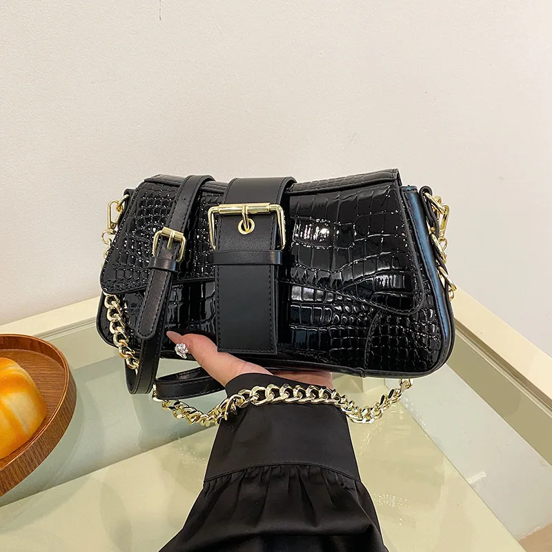 Womens bag design, crocodile chain commuting armpit bag, popular 2024 new foreign texture fashion crossbody bag 9