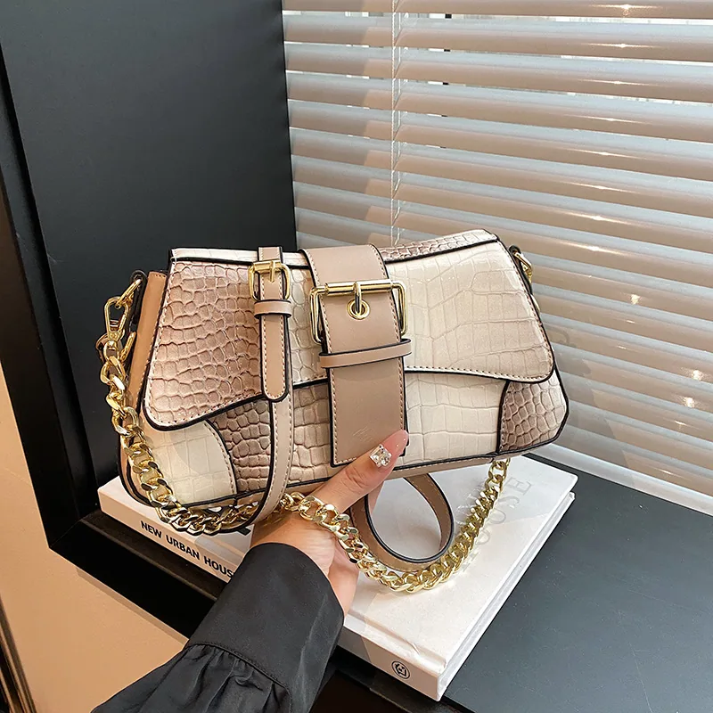 Womens bag design, crocodile chain commuting armpit bag, popular 2024 new foreign texture fashion crossbody bag