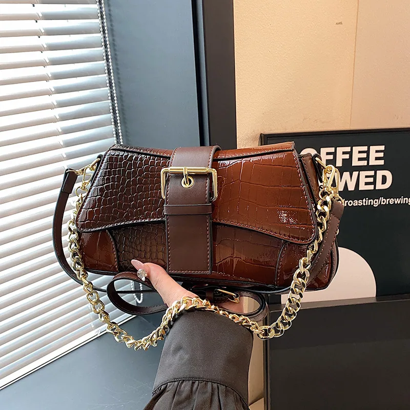Womens bag design, crocodile chain commuting armpit bag, popular 2024 new foreign texture fashion crossbody bag 7