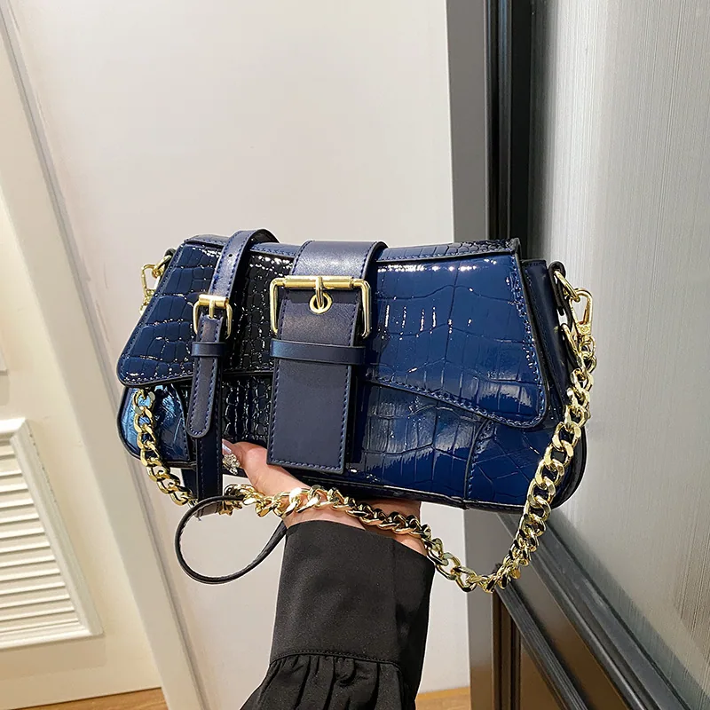 Womens bag design, crocodile chain commuting armpit bag, popular 2024 new foreign texture fashion crossbody bag 8