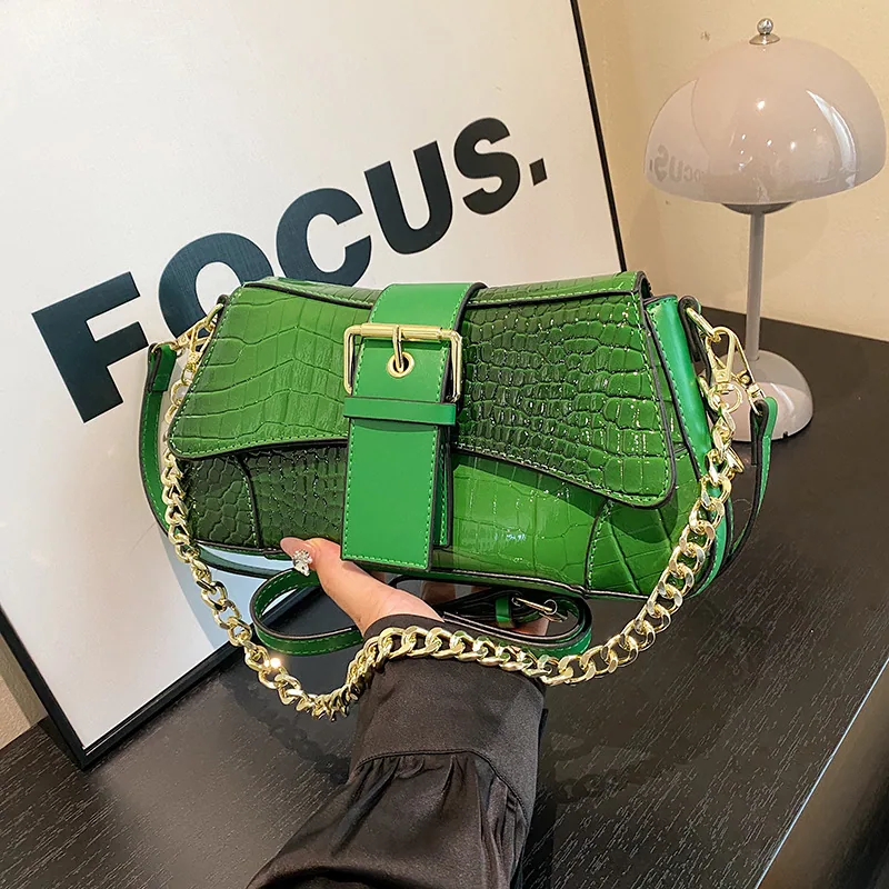 Womens bag design, crocodile chain commuting armpit bag, popular 2024 new foreign texture fashion crossbody bag 2