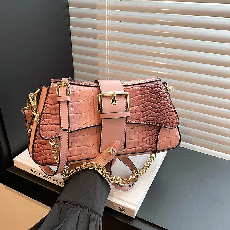 Womens bag design, crocodile chain commuting armpit bag, popular 2024 new foreign texture fashion crossbody bag 3