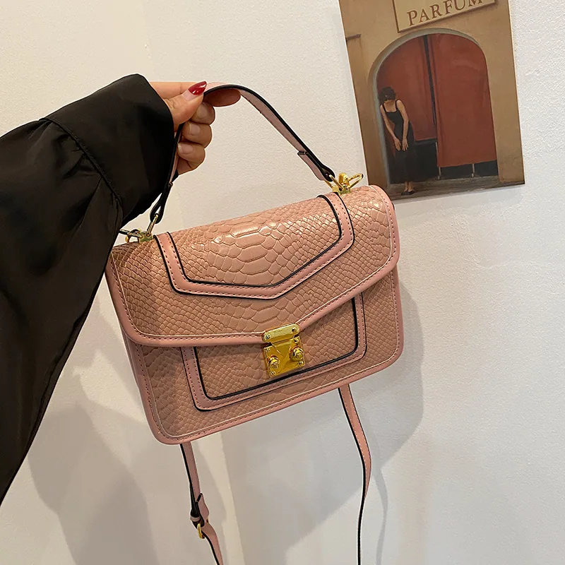 2024 autumn fashion new textured crocodile pattern with compartment luxury practical small square bag handbag crossbody bag 6
