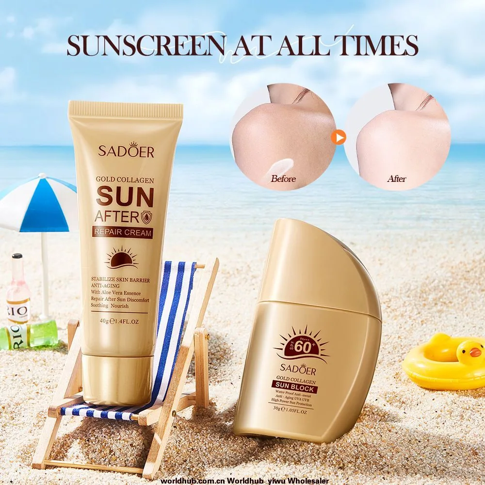 SADOER Gold Bone Collagen Sunscreen Texture Close Up Cream Delicate Body Easy to Push Away Wholesale Hair Replacement