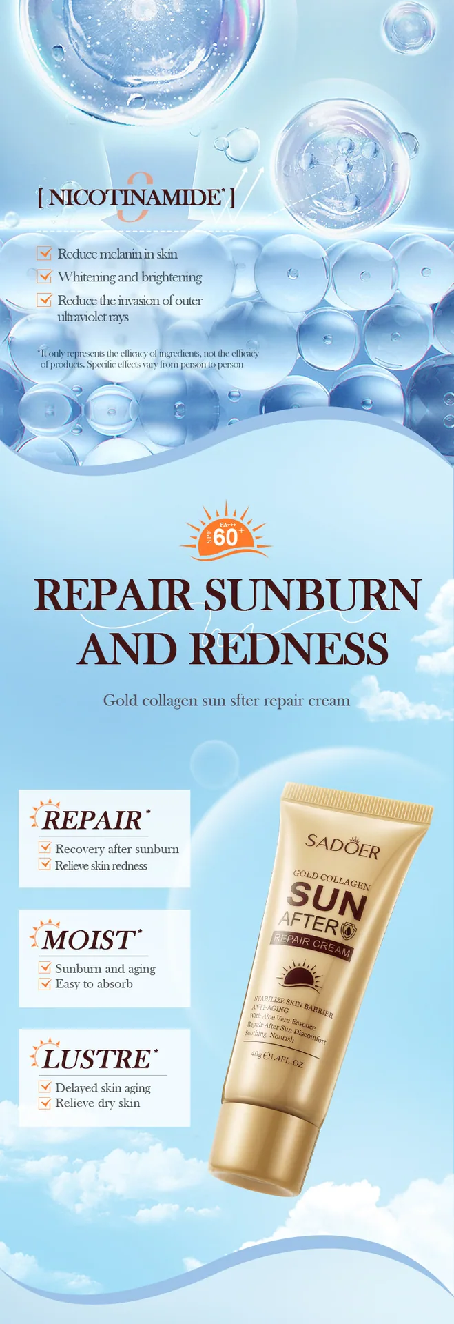 SADOER Gold Bone Collagen Sunscreen Set Usage Scene Display Outdoor Sunscreen Wholesale and dropshipping