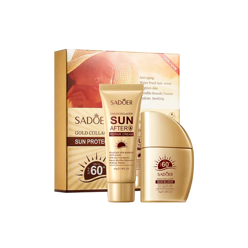 SADOER Full English Sunscreen Set Golden Bone Collagen Sunscreen Set Wholesale Dropshipping