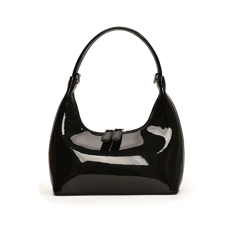 2024 Autumn New Fashion Laminated Shiny Tote Bag Cross Versatile Simple One Shoulder Cross Arm Commuter Womens Bag 2