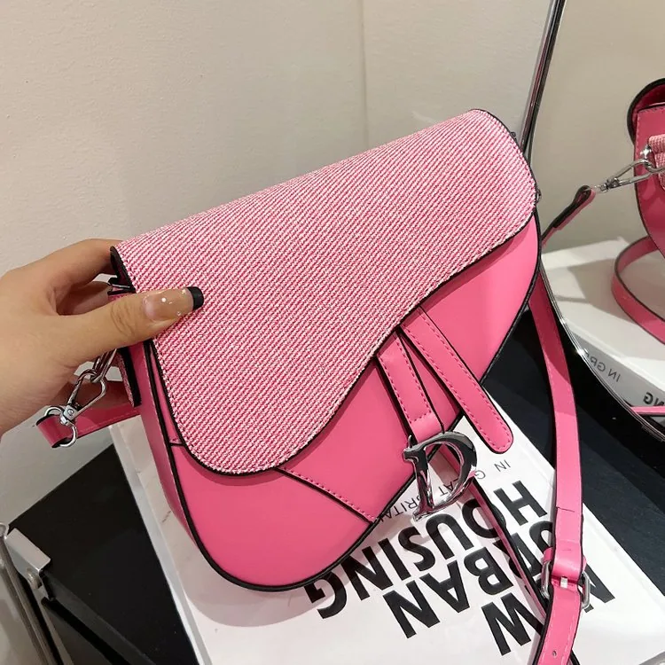 Bags, womens bags, fashionable textured saddle bags, European and American retro macarons, color girly tides, one-shouldered cro 5
