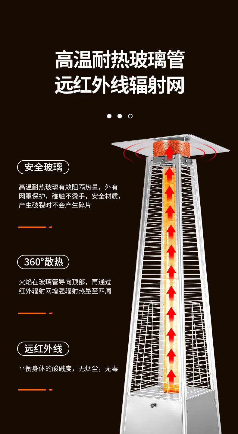 Gas heater glass tube pyramid shape golden flower gas heating stove landscape heating lamp patiohit 11