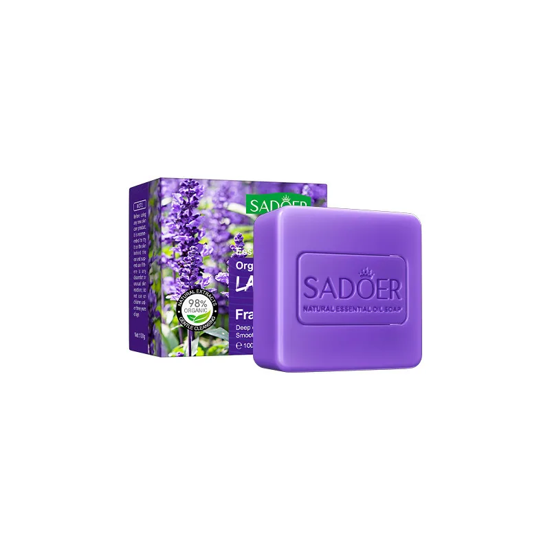 SADOER minyak pati lavender sabun tangan butiran dekat, minyak pati tumbuhan semulajadi tekstur badan sabun jelas kelihatan