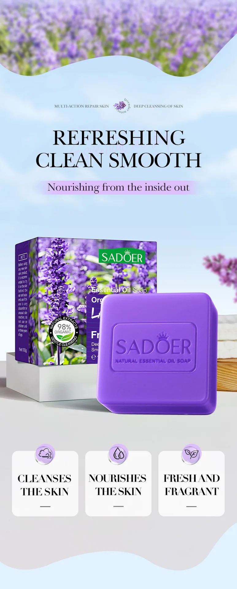 SADOER Lavender minyak pati sabun menggunakan peta adegan, perdagangan luar borong sabun tangan mandi pembersihan gambar sebe