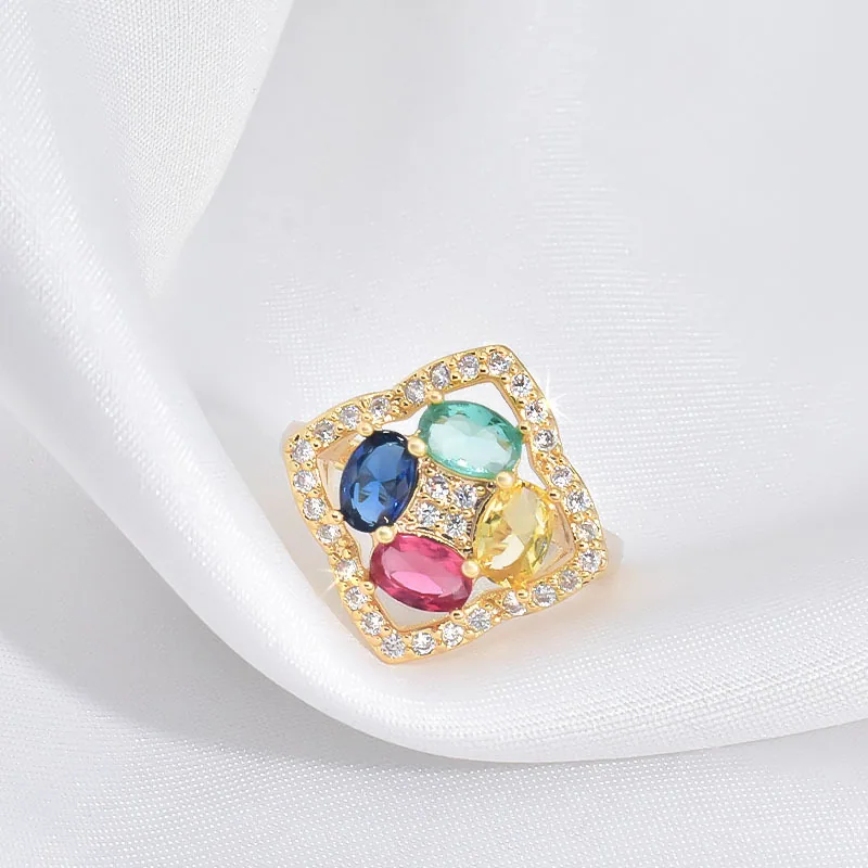 Cross border colored zircon jewelry for womens geometric niche, light luxury, versatile, high-end, titanium steel non fading set 2