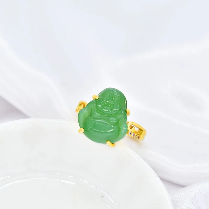 China-Chic Jade Faced Buddha Necklace Versatile High grade Middle ancient style Bodhisattva Maitreya Buddha Ring with adjustable 3