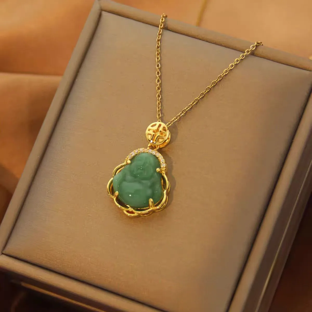 China-Chic Jade Faced Buddha Necklace Versatile High grade Middle ancient style Bodhisattva Maitreya Buddha Ring with adjustable 2