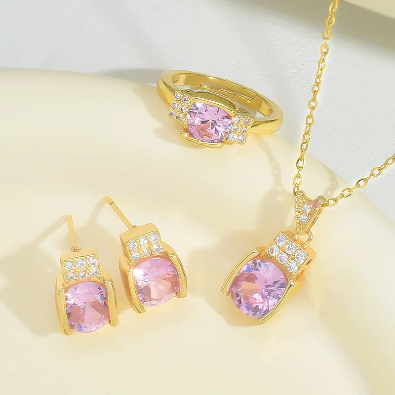 Non fading pink zircon necklace, women's court retro ethnic style fashionable exquisite jewelry set, Mother's Day gift 4