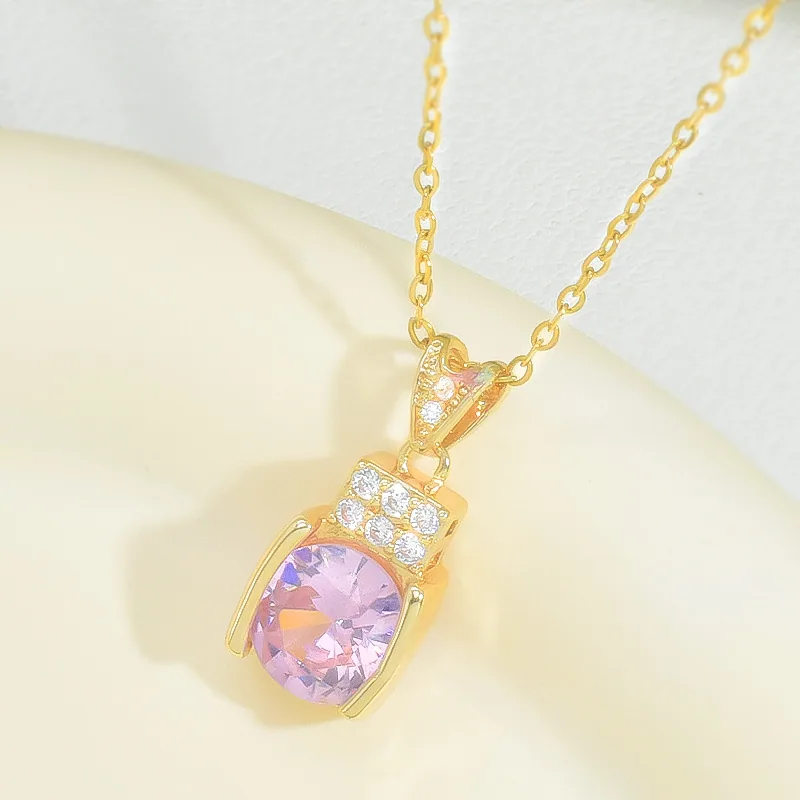 Non fading pink zircon necklace, women's court retro ethnic style fashionable exquisite jewelry set, Mother's Day gift