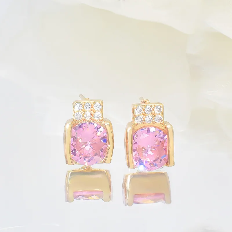 Non fading pink zircon necklace, women's court retro ethnic style fashionable exquisite jewelry set, Mother's Day gift 2
