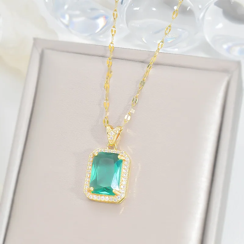 Cross border hot selling lake blue zircon jewelry set, stylish and versatile, titanium steel does not fade, Mother's Day gift je
