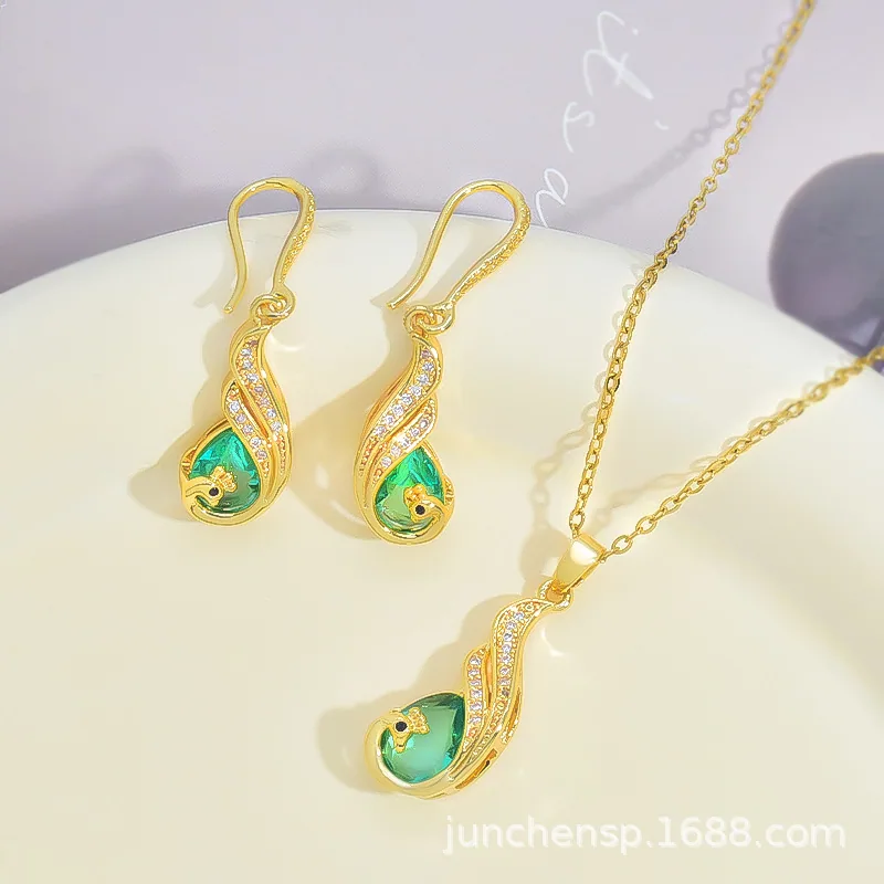 Kalung phoenix retro istana, reka bentuk khusus wanita, keluli titanium serba boleh dan mewah, set anting-anting loket tidak luntur, dalam 5