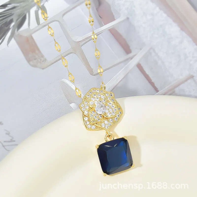 Korean version of light luxury niche design camellia necklace women's retro earrings high-end fashion temperament versatile set