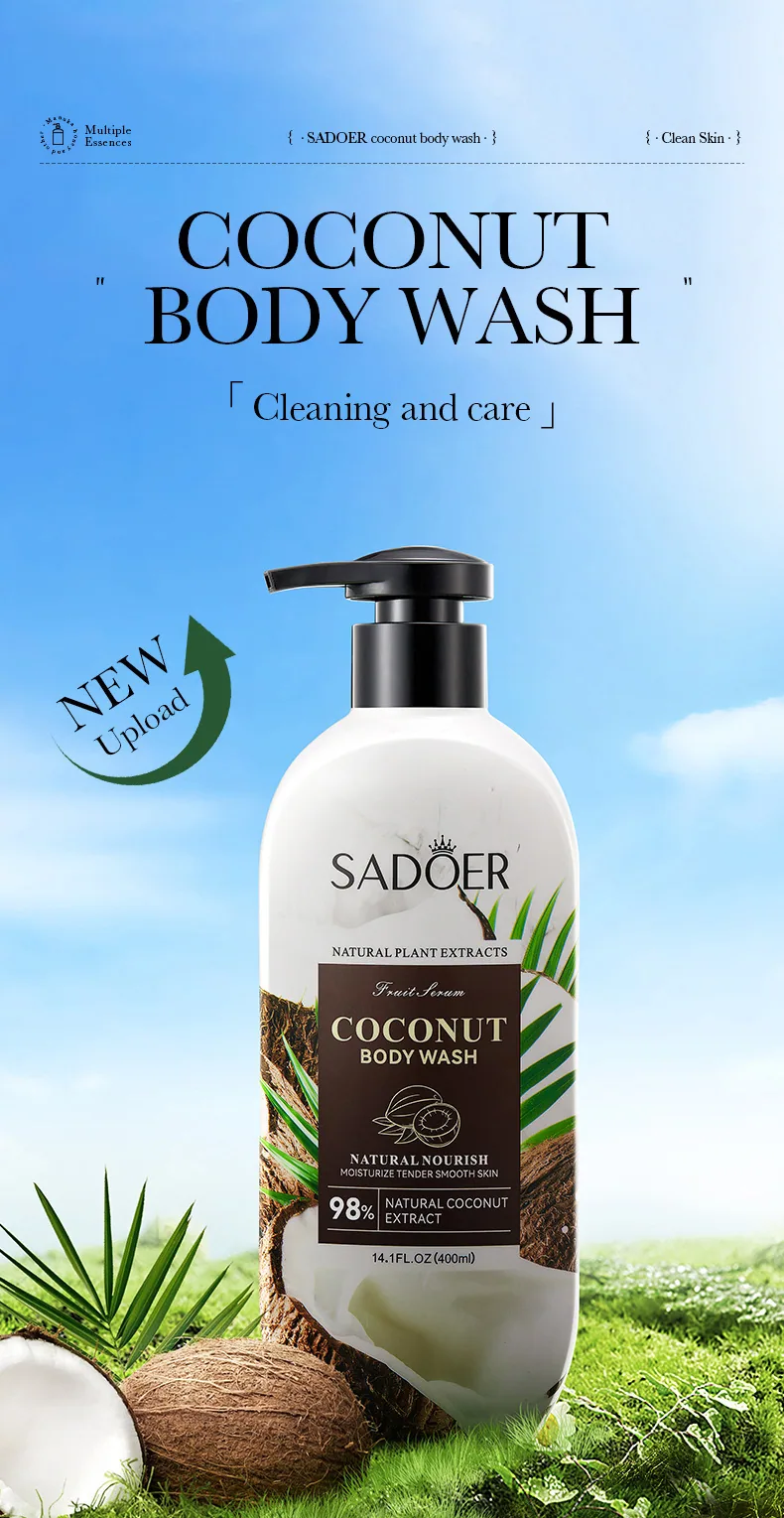 SADOER Coconut Moisturizing Body Lotion packaging front, coconut fresh scent, hydrating and nourishing, cross-border e-commer