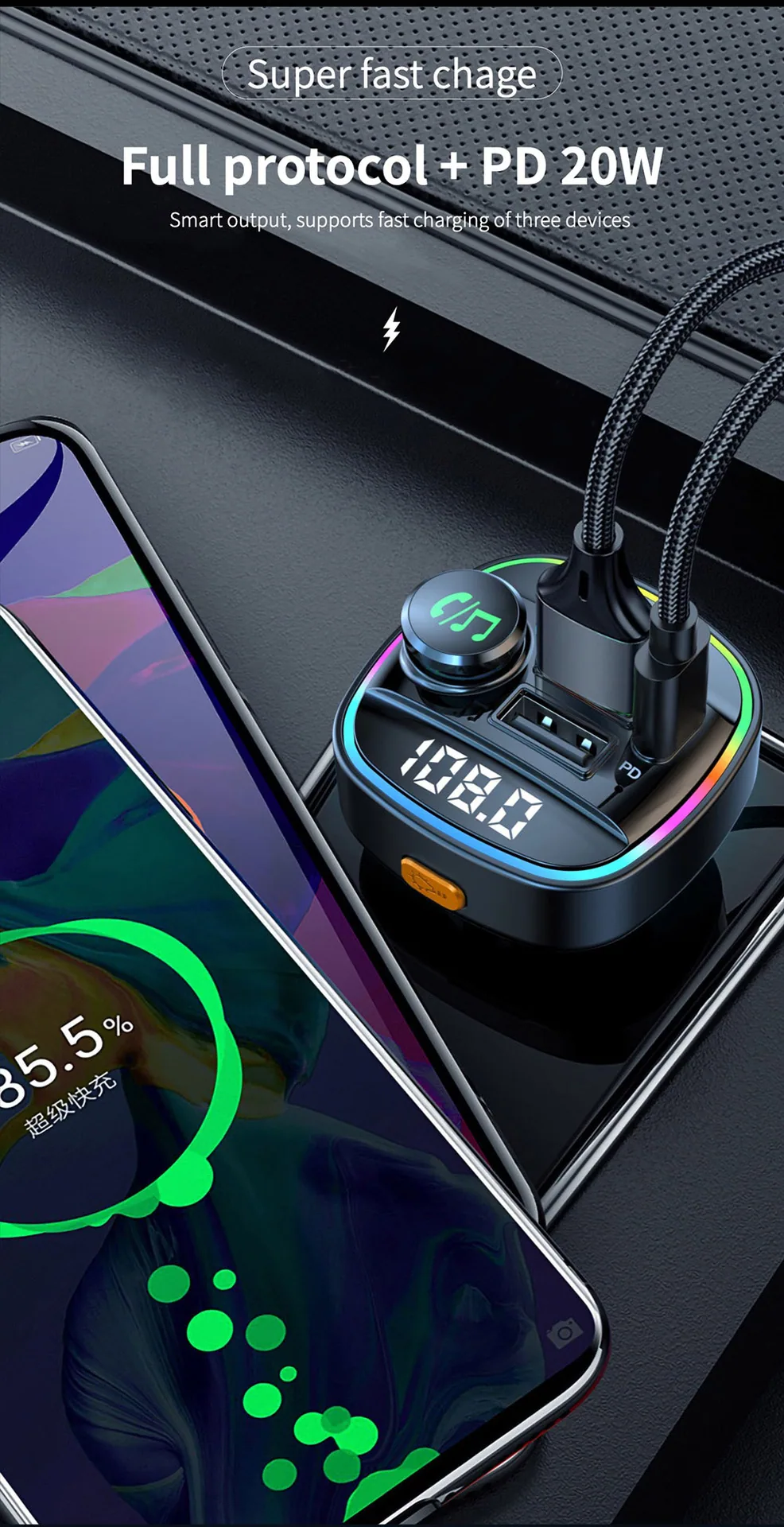 Pemancar FM kereta pengesanan voltan paparan dwi kereta mp3 pemain bluetooth usb pengecas pantas pengecasan pd pengecasan pantas 17