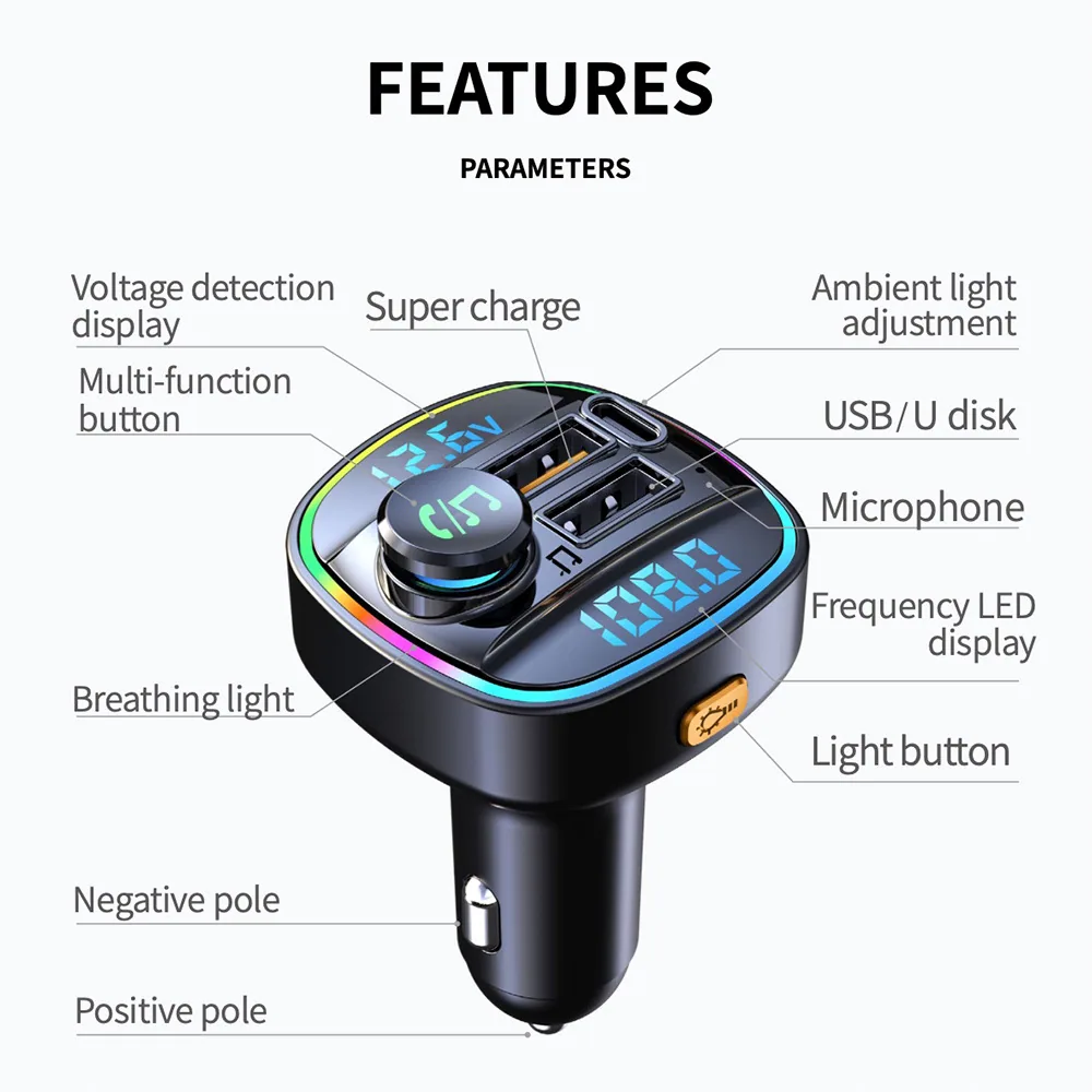 Pemancar FM kereta pengesanan voltan paparan dwi kereta mp3 pemain bluetooth usb pengecas pantas pengecasan pd pengecasan pantas 6