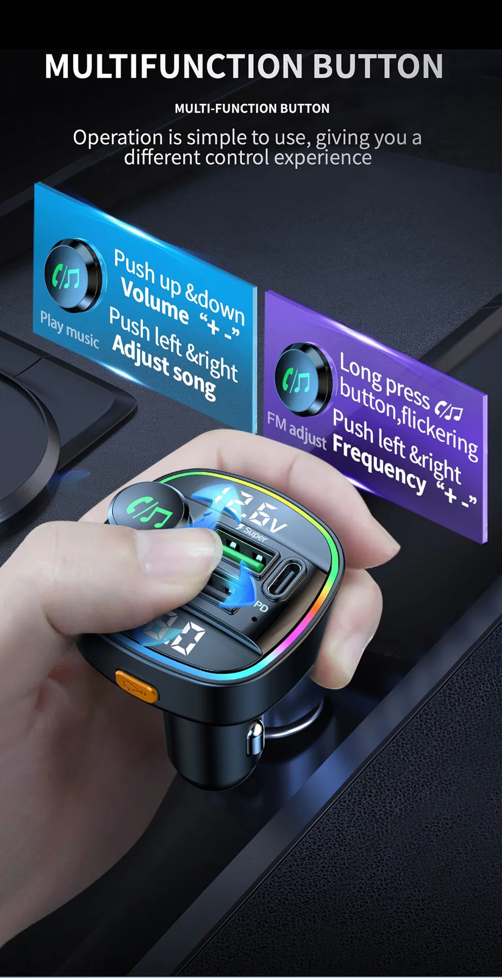Pemancar FM kereta pengesanan voltan paparan dwi kereta mp3 pemain bluetooth usb pengecas pantas pengecasan pd pengecasan pantas 18