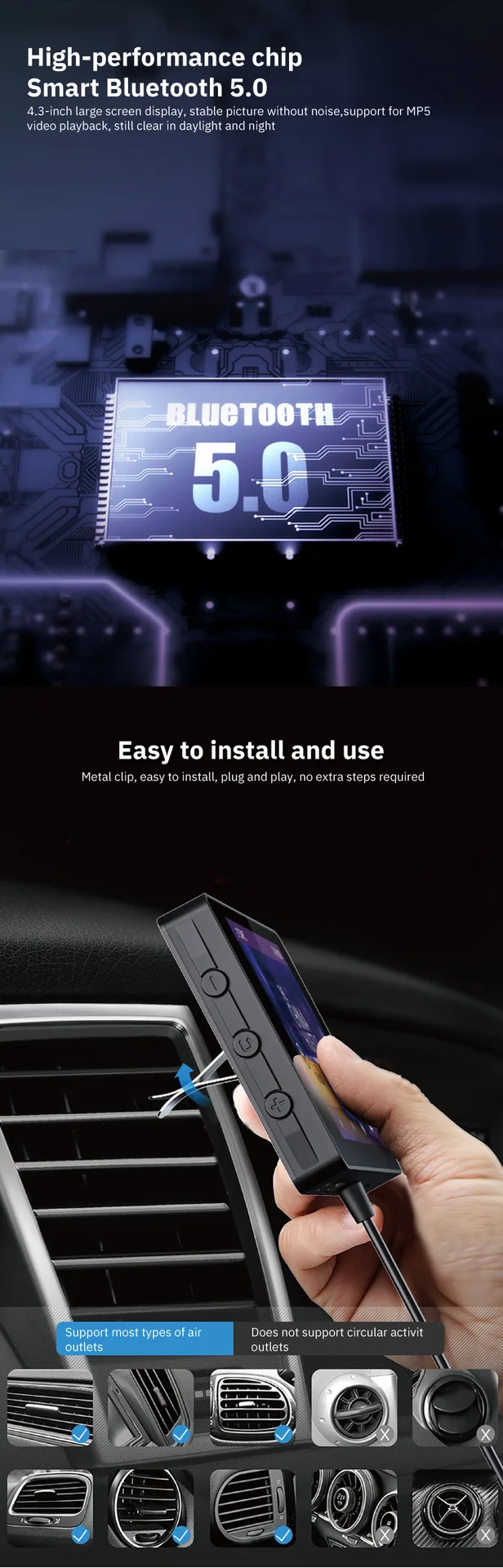 Car mp5 player, car android 4.3 inch large screen android display, navigation broadcast, mp4 remote dial 19