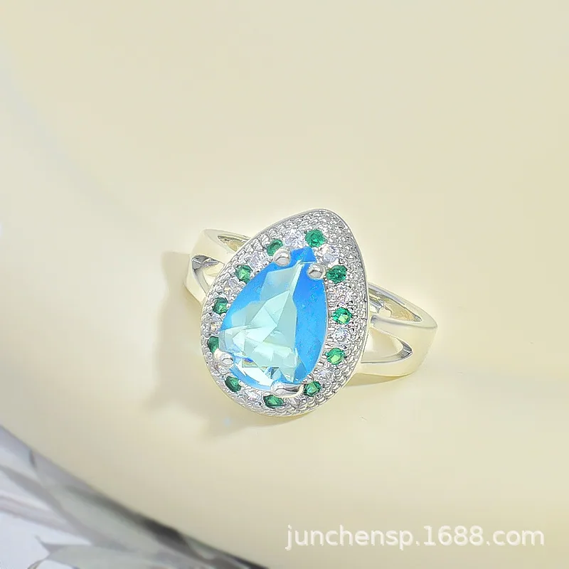 European and American sapphire necklace womens micro inlay high-end sense super flash zircon pendant does not fade jewelry set 4