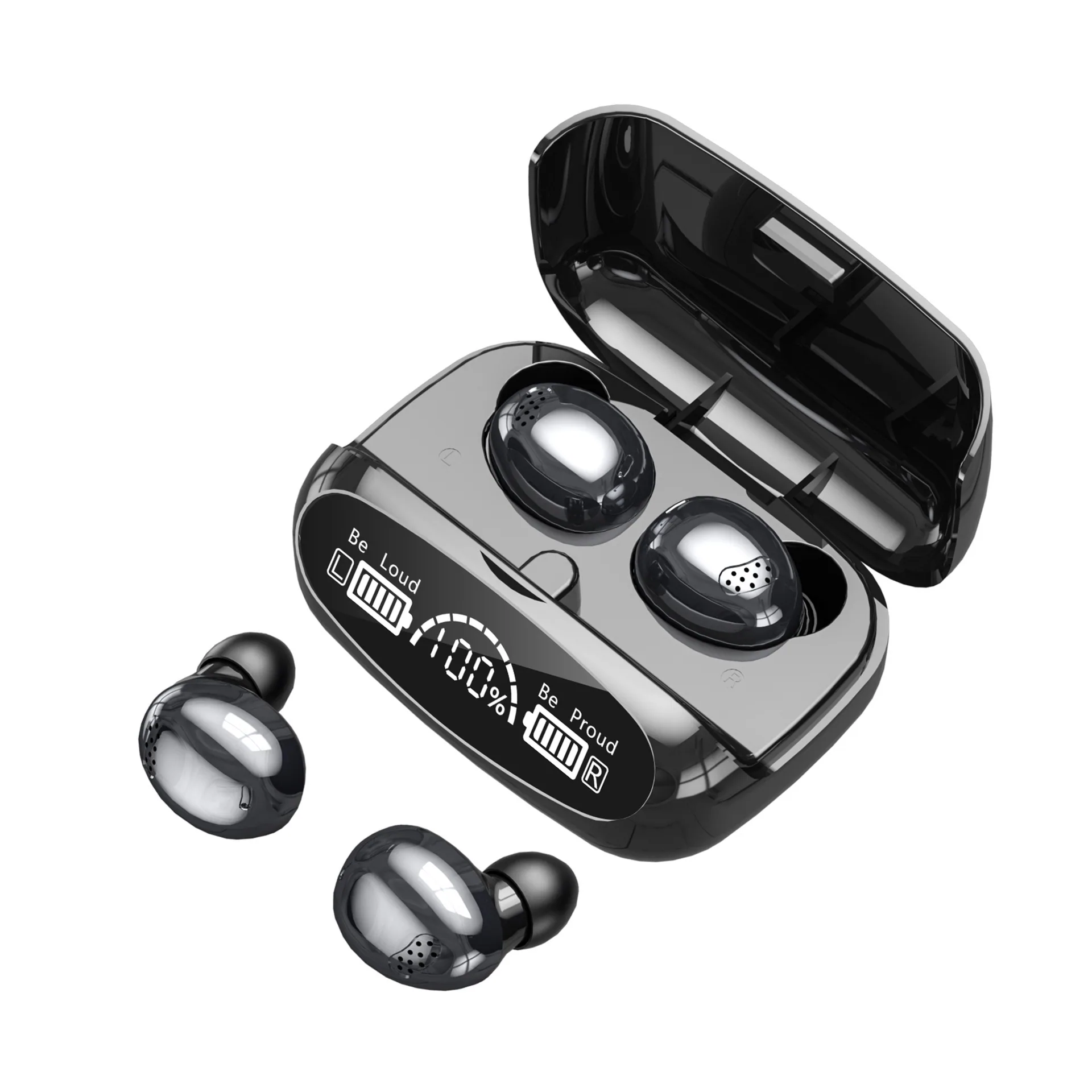 Reka bentuk mecha baharu cat logam M35 pembatalan hingar alat dengar wayarles 5.3 paparan digital set kepala bluetooth dalam telinga mempunyai lar 9