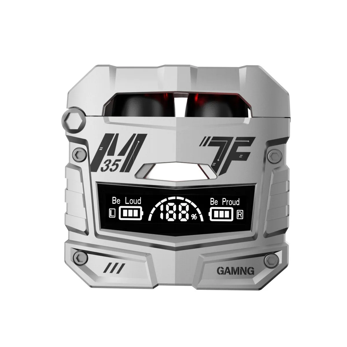 Reka bentuk mecha baharu cat logam M35 pembatalan hingar alat dengar wayarles 5.3 paparan digital set kepala bluetooth dalam telinga mempunyai lar 2