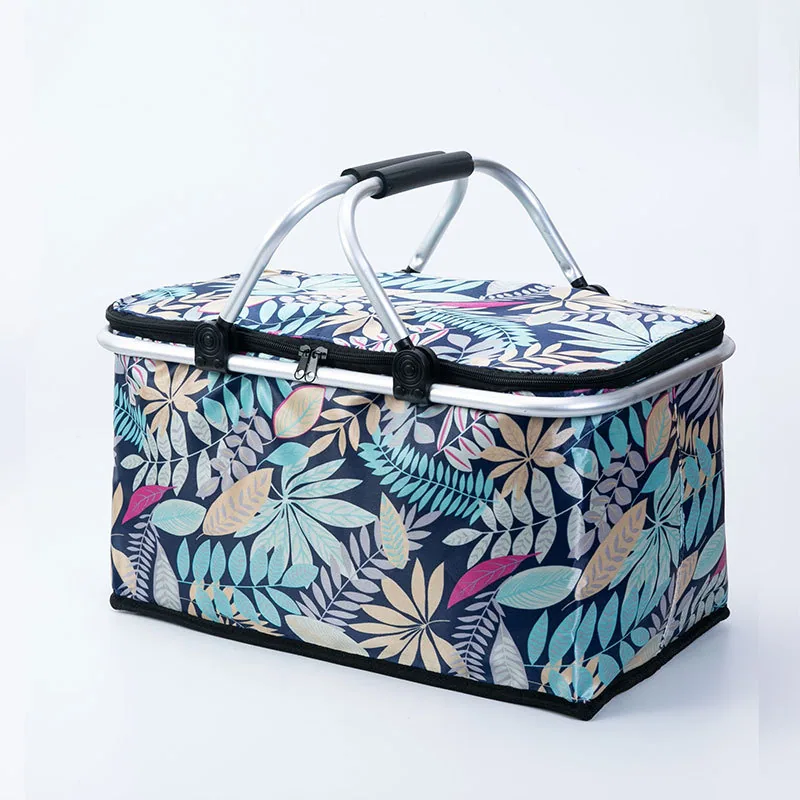 Cross-border new insulated picnic basket folding outdoor cooler bag por takeaway fast food bag por picnic shopping basket 7