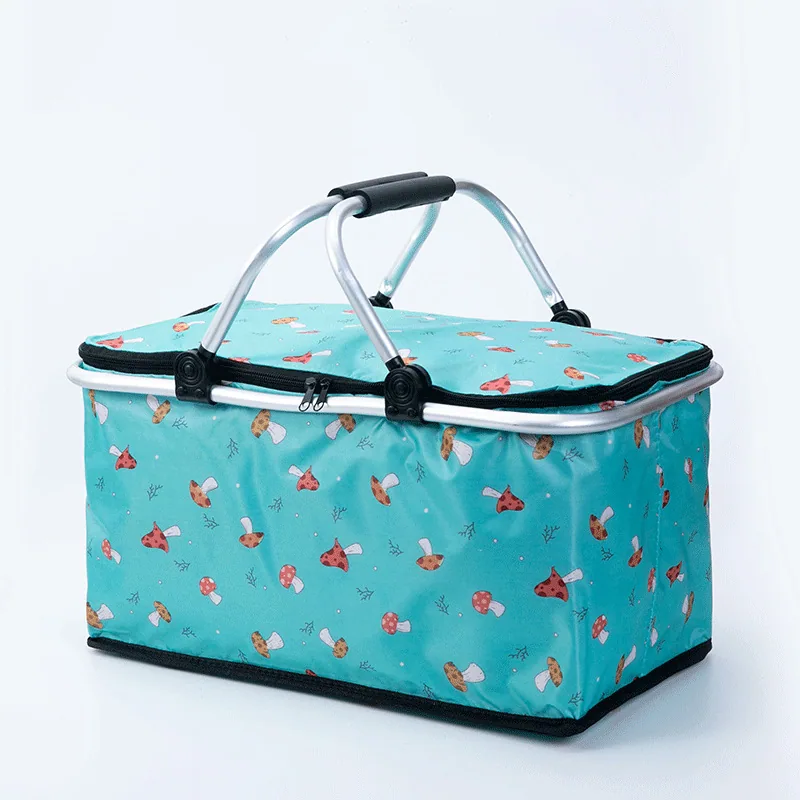 Cross-border new insulated picnic basket folding outdoor cooler bag por takeaway fast food bag por picnic shopping basket 10