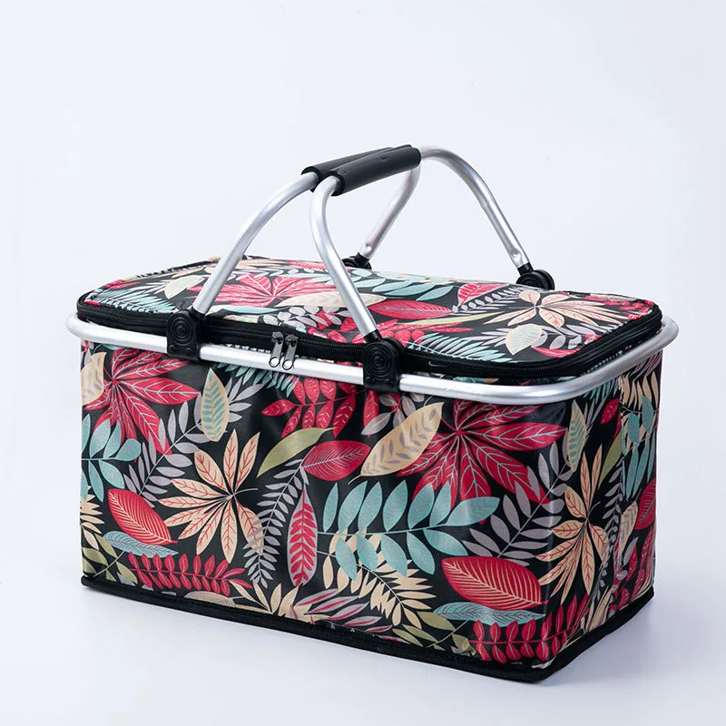 Cross-border new insulated picnic basket folding outdoor cooler bag por takeaway fast food bag por picnic shopping basket 8
