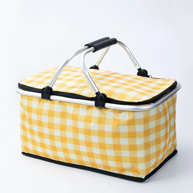 Cross-border new insulated picnic basket folding outdoor cooler bag por takeaway fast food bag por picnic shopping basket