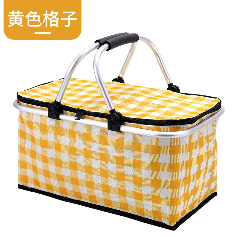Cross-border new picnic basket, outdoor por basket, thermal insulation basket, stepping folding basket, household supermarket sh
