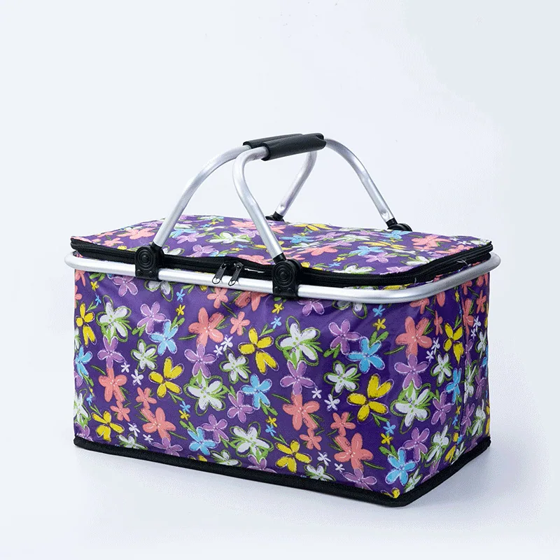 Picnic basket foldable supermarket shopping basket camping hand cooler bag thermal insulation bento lunch box bag outdoor storag 17