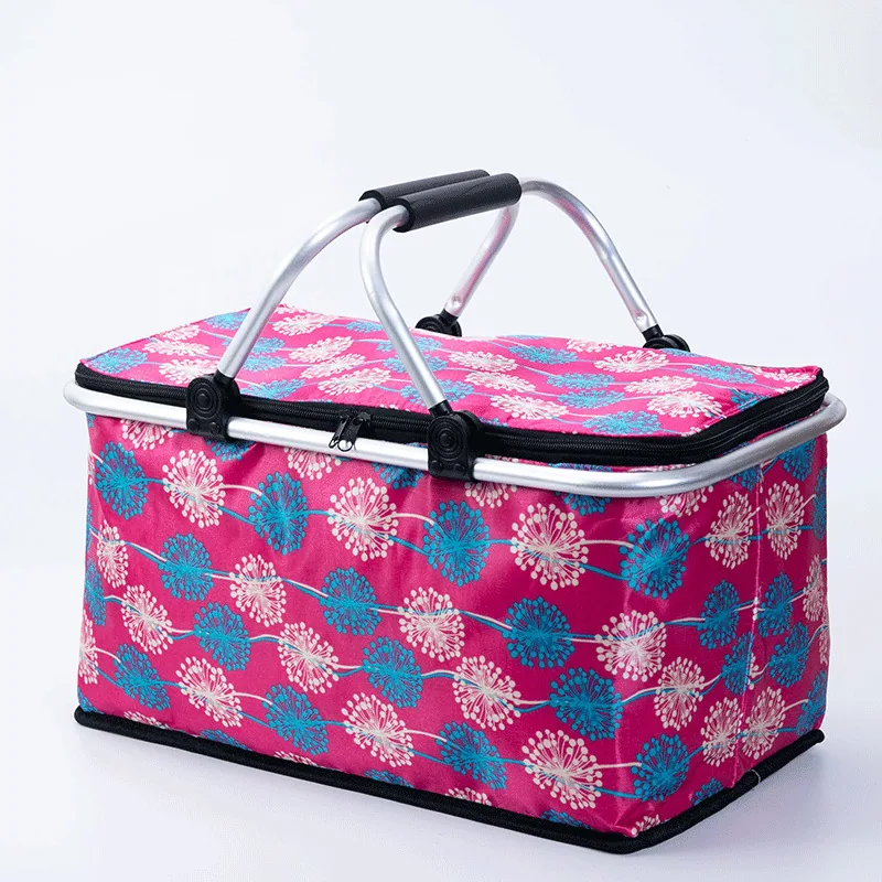 Picnic basket foldable supermarket shopping basket camping hand cooler bag thermal insulation bento lunch box bag outdoor storag 5